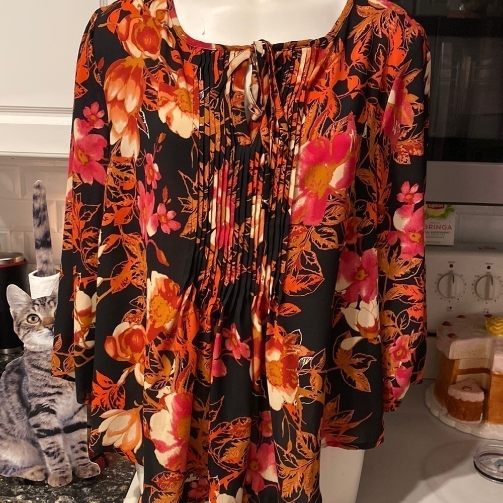L womens Zoe+Phoebe casual multi color floral 3/4 sleeve regular size top XL